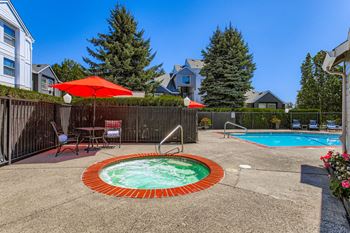 Glistening pool and year round spa